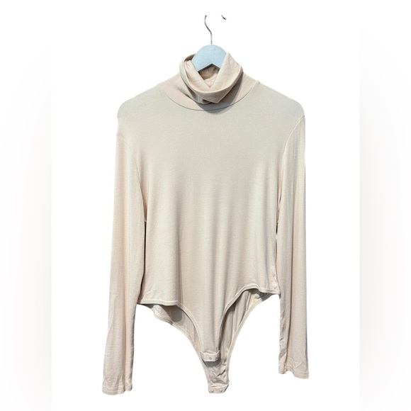 REORIA Double Layer Ribbed Turtleneck Bodysuit Neutral Beige – Size 2XL - Picture 1 of 5